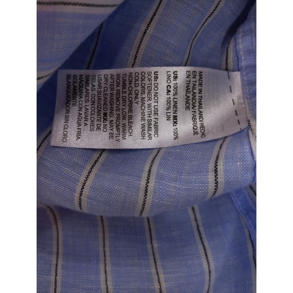 Chicos No Iron Linen Striped‎ Button Up Shirt Womens Size 1 M Blue White - Picture 8 of 9